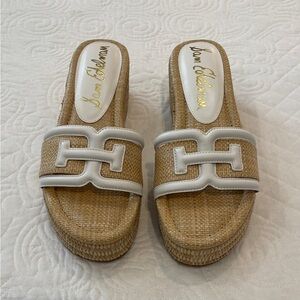 Sam Edelman Tan and White Slide Sandals